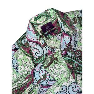 Hawes & Curtis Curtis London Mens XXL Slim Fit Paisley Button Down Shirt Green